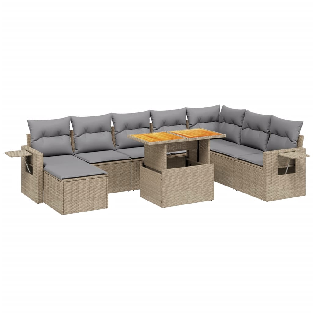 Set Divano da Giardino 9 pz con Cuscini Beige in Polyrattan - homemem39