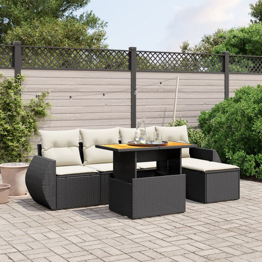 Set Divano da Giardino 6 pz con Cuscini Nero in Polyrattan - homemem39