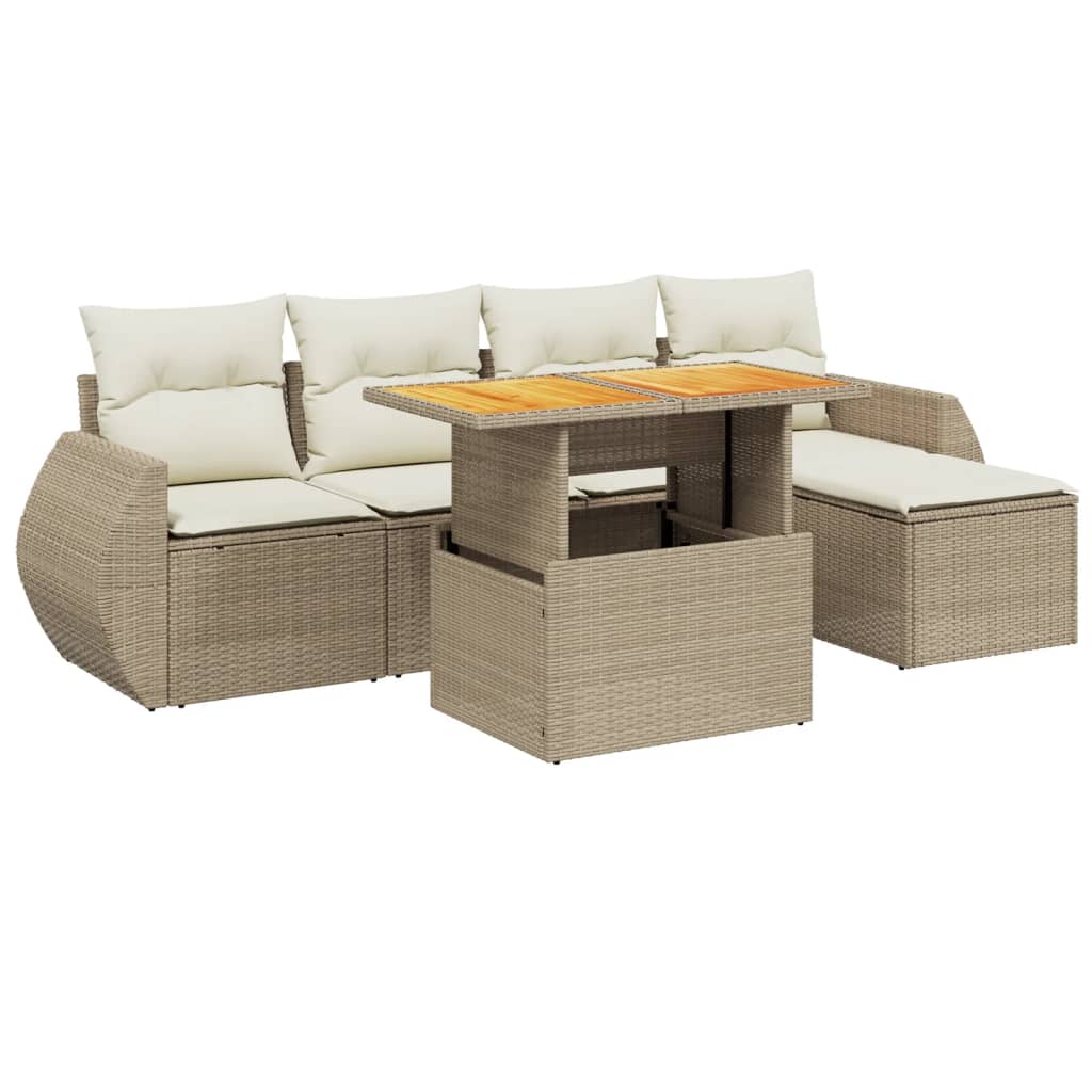 Set Divano da Giardino 6 pz con Cuscini Beige in Polyrattan