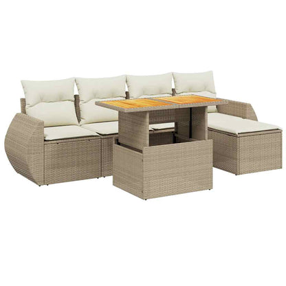 Set Divano da Giardino 6 pz con Cuscini Beige in Polyrattan - homemem39