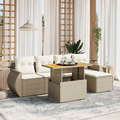Set Divano da Giardino 6 pz con Cuscini Beige in Polyrattan - homemem39