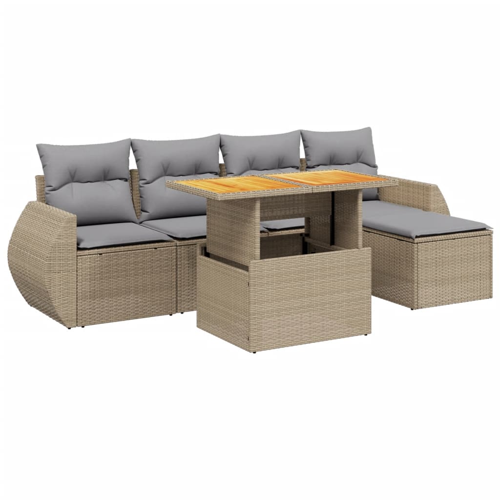 Set Divano da Giardino 6 pz con Cuscini Beige in Polyrattan