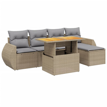 Set Divano da Giardino 6 pz con Cuscini Beige in Polyrattan