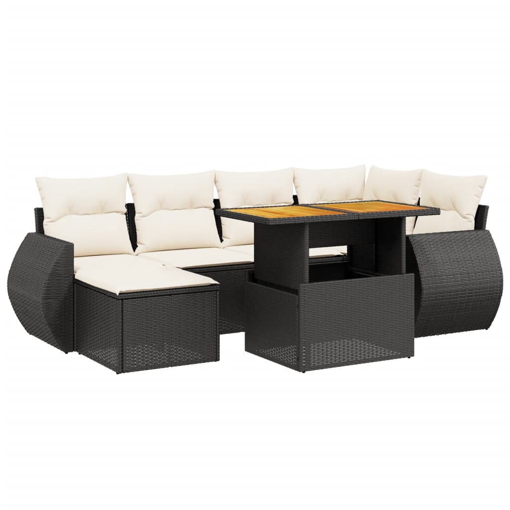 Set Divani da Giardino con Cuscini 7pz Nero Polyrattan | homemem39