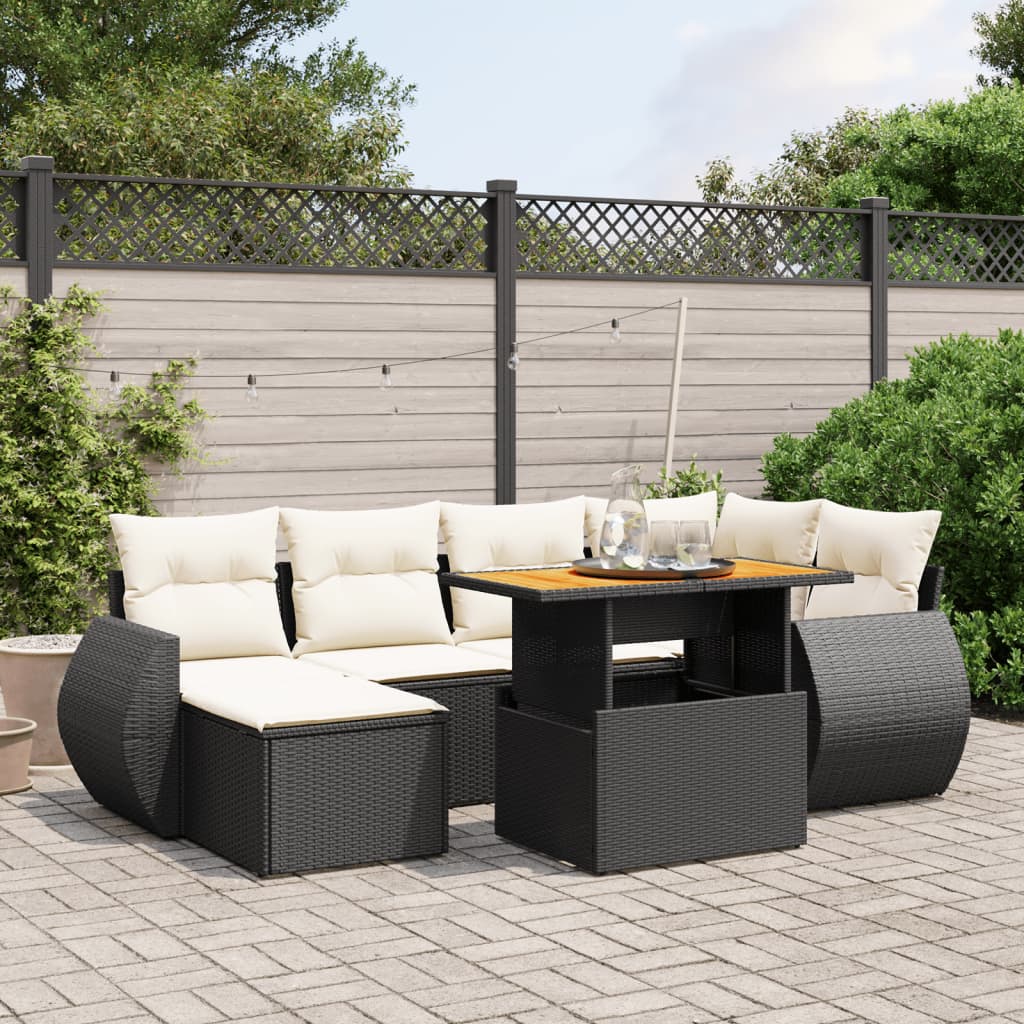 Set Divani da Giardino con Cuscini 7pz Nero Polyrattan | homemem39