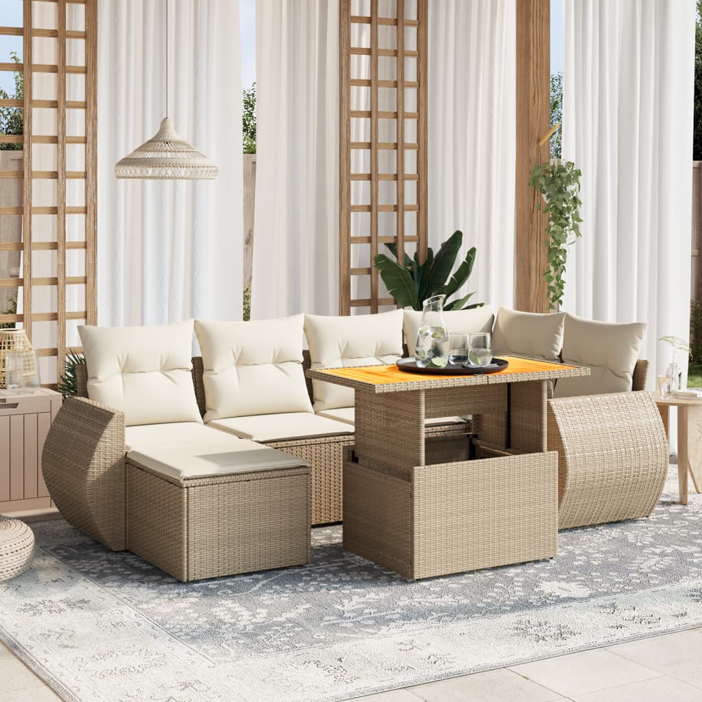 Set Divani da Giardino 7 pz con Cuscini Beige in Polyrattan - homemem39
