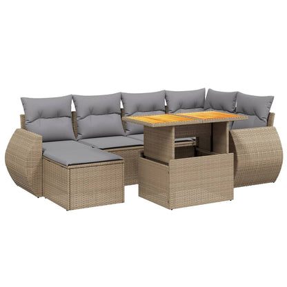 Set Divani da Giardino 7 pz con Cuscini Beige in Polyrattan - homemem39