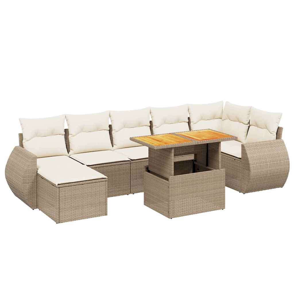 Set Divano da Giardino 8 pz con Cuscini Beige in Polyrattan - homemem39