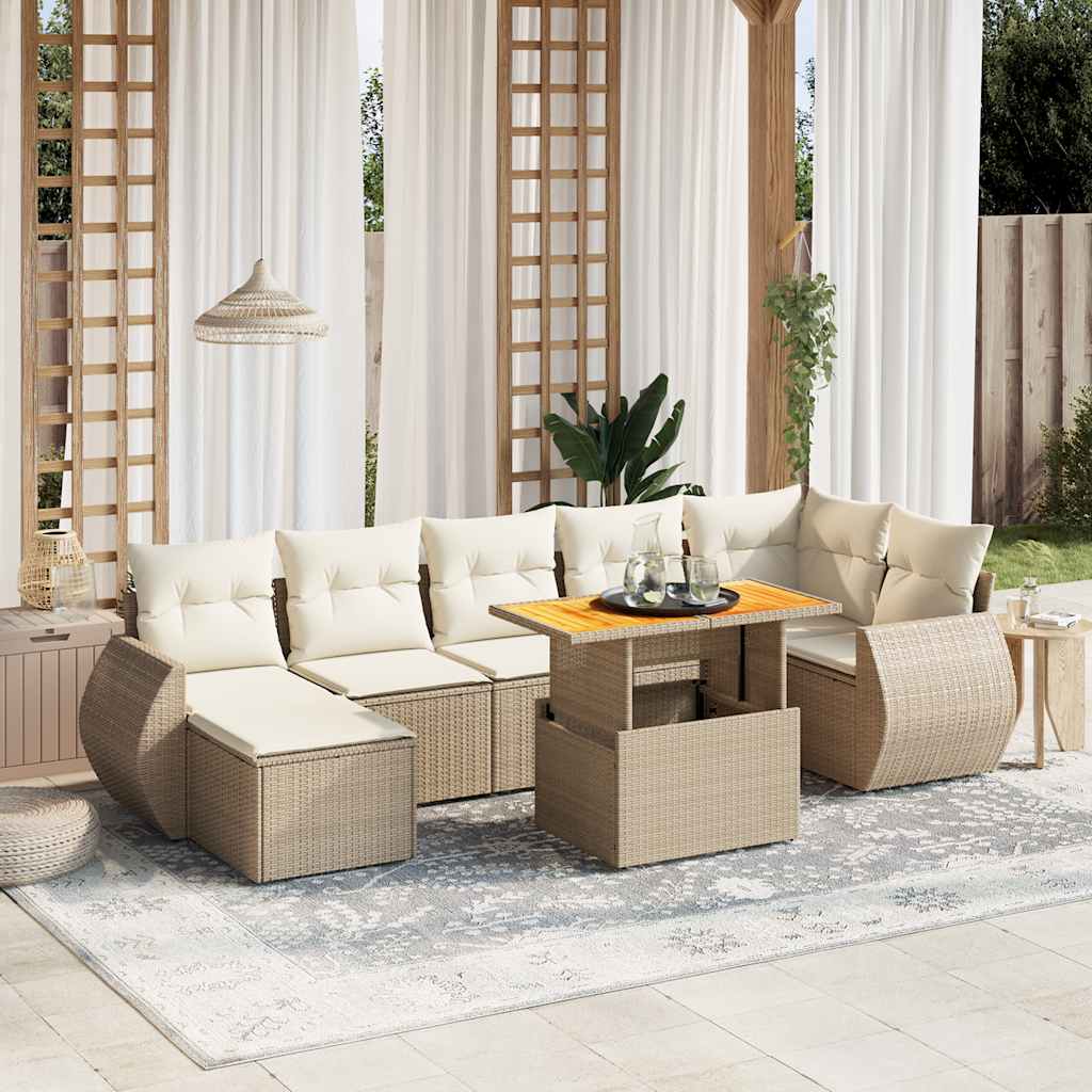 Set Divano da Giardino 8 pz con Cuscini Beige in Polyrattan - homemem39