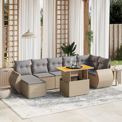 Set Divano da Giardino 8 pz con Cuscini Beige in Polyrattan - homemem39