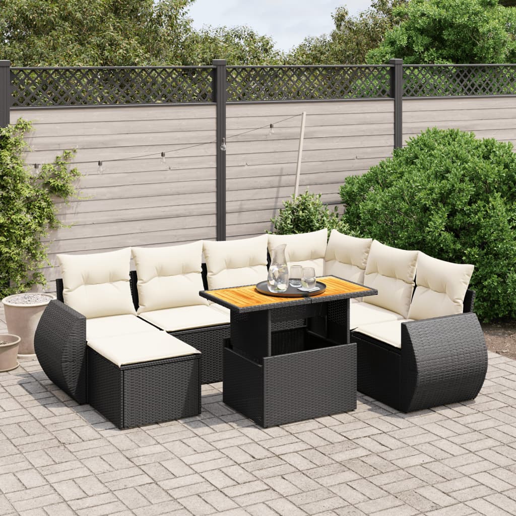 Set Divani da Giardino con Cuscini 8 pz Nero in Polyrattan - homemem39
