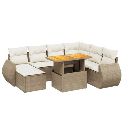 Set Divano da Giardino 8 pz con Cuscini Beige in Polyrattan