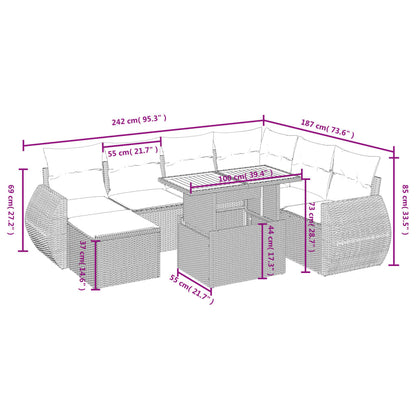 Set Divano da Giardino 8 pz con Cuscini Beige in Polyrattan