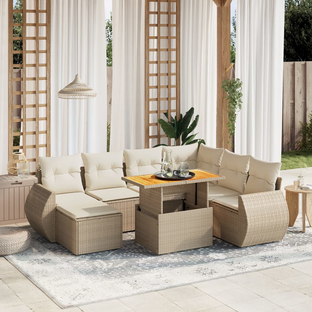 Set Divano da Giardino 8 pz con Cuscini Beige in Polyrattan