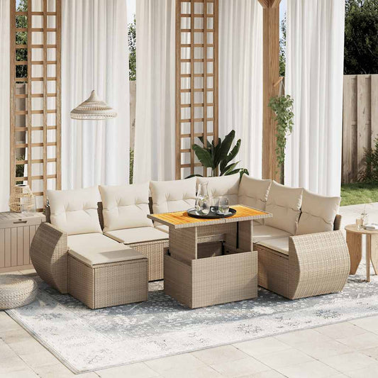 Set Divano da Giardino 8 pz con Cuscini Beige in Polyrattan - homemem39