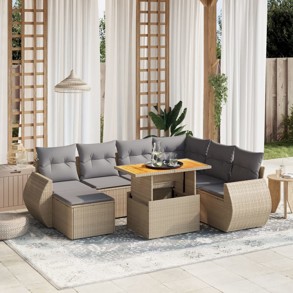 Set Divano da Giardino 8 pz con Cuscini Beige in Polyrattan - homemem39