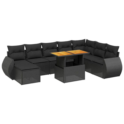 Set Divani da Giardino 9 pz con Cuscini Nero in Polyrattan | homemem39