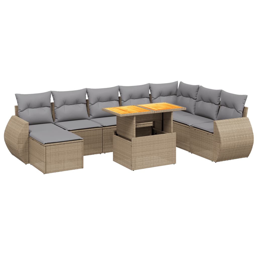 Set Divano da Giardino 9 pz con Cuscini Beige in Polyrattan - homemem39