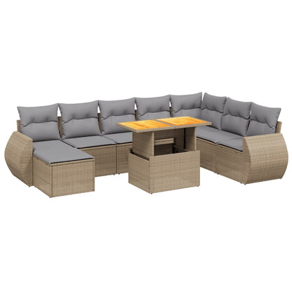 Set Divano da Giardino 9 pz con Cuscini Beige in Polyrattan - homemem39