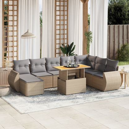 Set Divano da Giardino 9 pz con Cuscini Beige in Polyrattan - homemem39