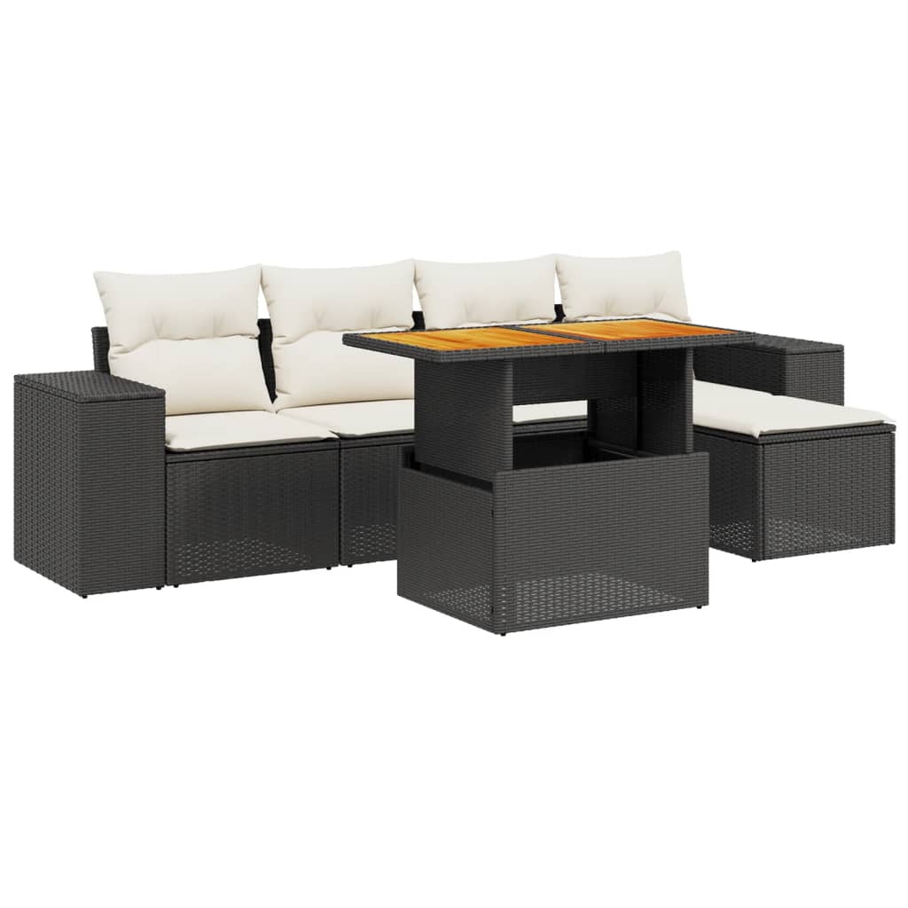 Set Divano da Giardino 6 pz con Cuscini Nero in Polyrattan - homemem39