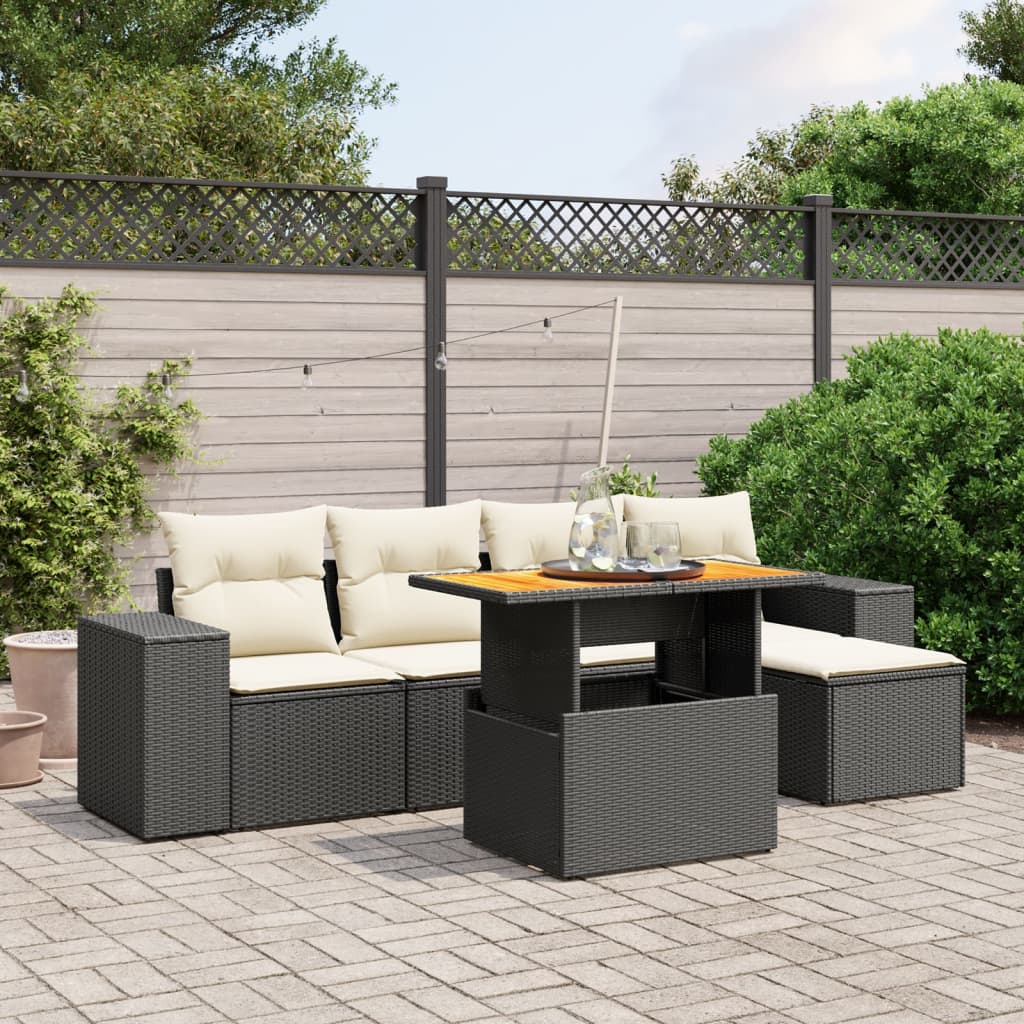 Set Divano da Giardino 6 pz con Cuscini Nero in Polyrattan - homemem39