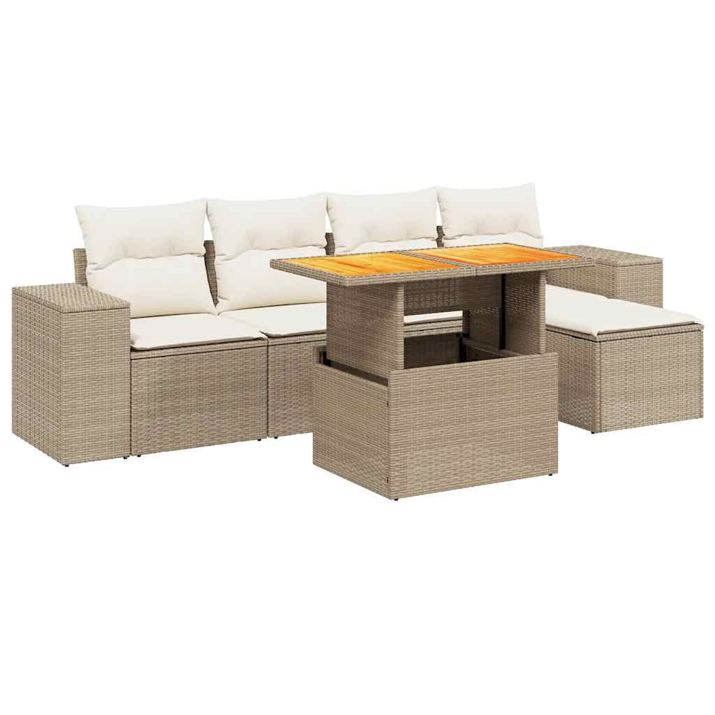 Set Divano da Giardino 6 pz con Cuscini Beige in Polyrattan - homemem39