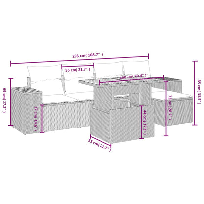 Set Divano da Giardino 6 pz con Cuscini Beige in Polyrattan