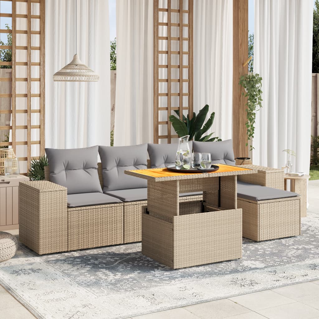 Set Divano da Giardino 6 pz con Cuscini Beige in Polyrattan - homemem39