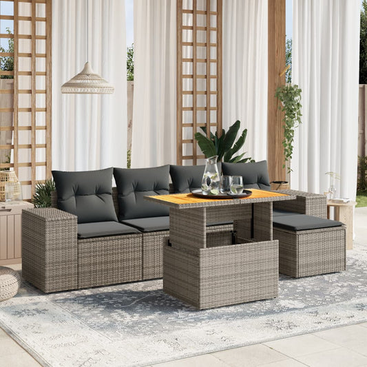 Set Divano da Giardino 6 pz con Cuscini Grigio in Polyrattan