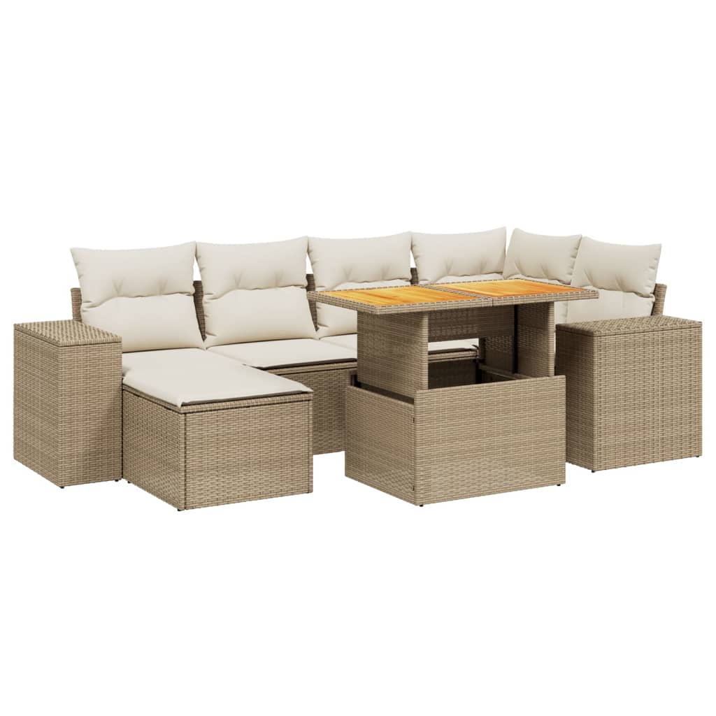 Set Divani da Giardino 7 pz con Cuscini Beige in Polyrattan - homemem39