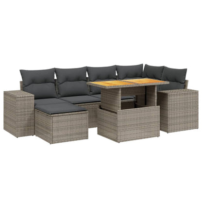 Set Divani da Giardino 7 pz con Cuscini Grigio in Polyrattan