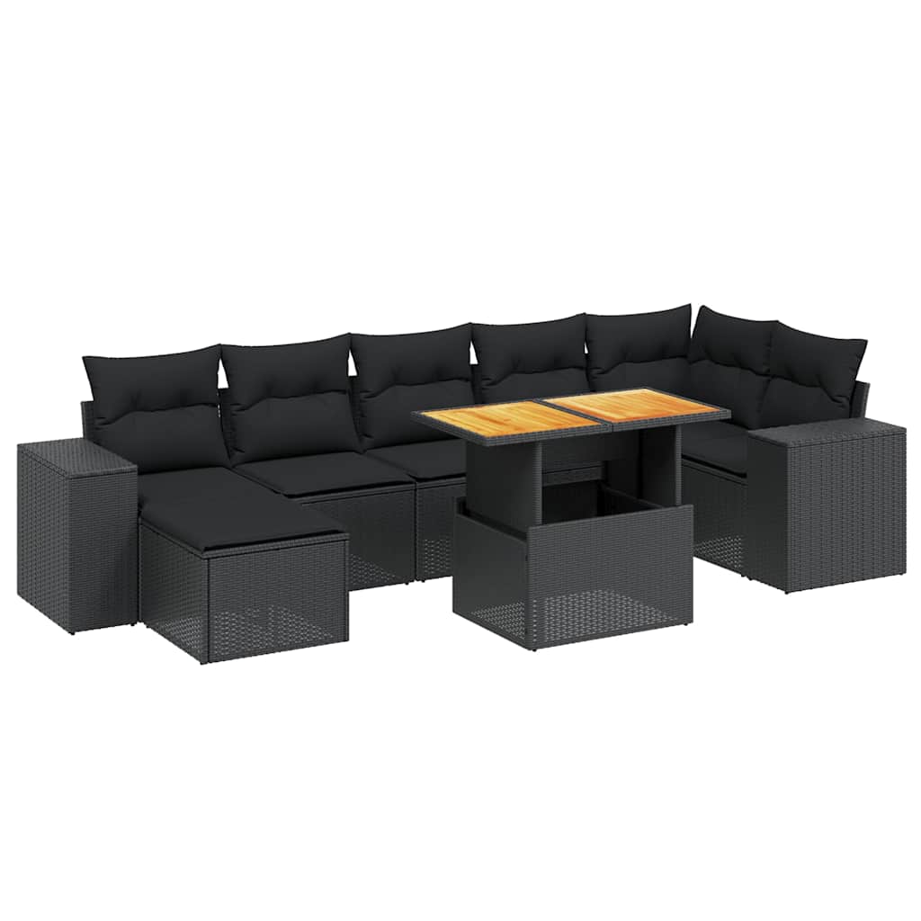 Set Divani da Giardino con Cuscini 8 pz Nero in Polyrattan | homemem39