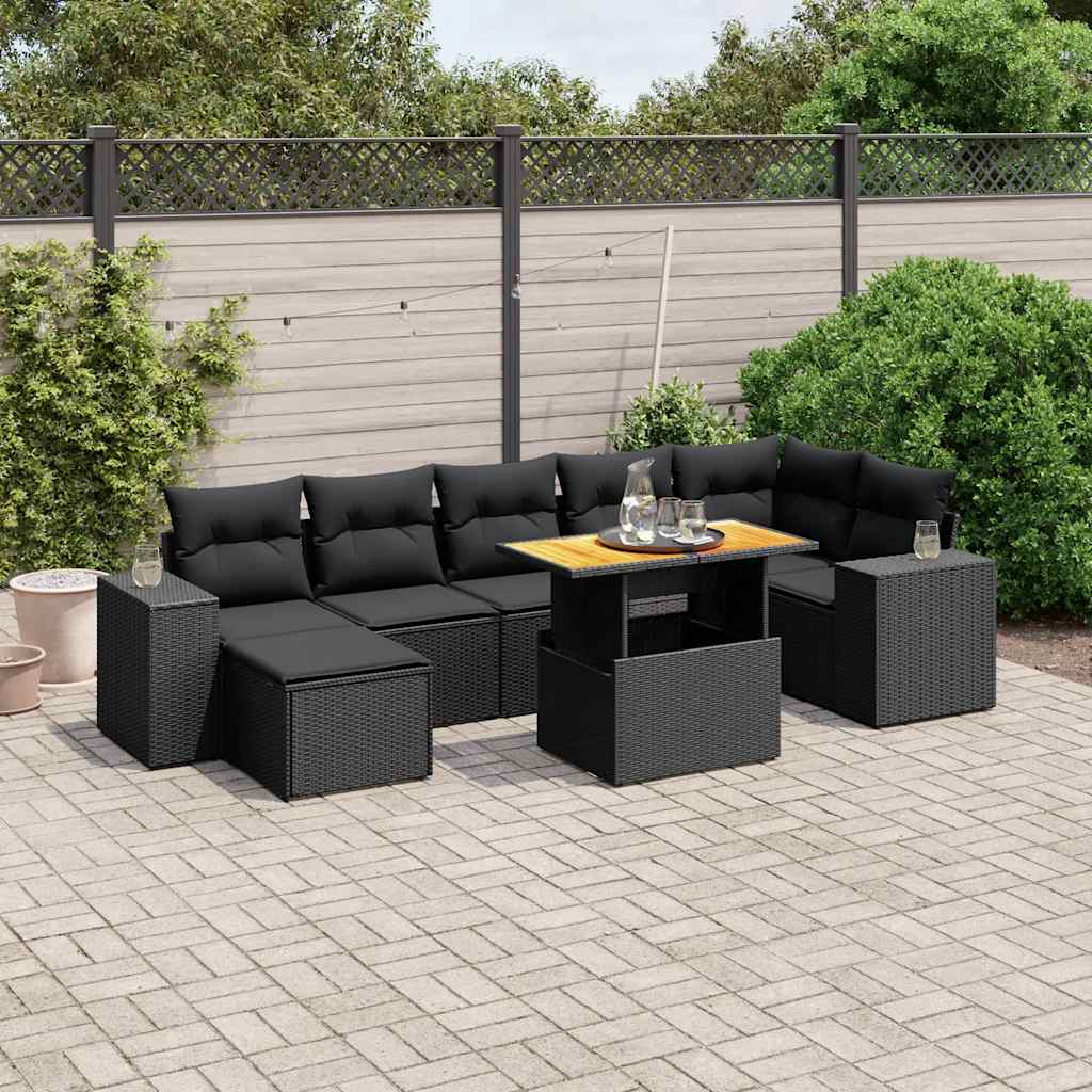 Set Divani da Giardino con Cuscini 8 pz Nero in Polyrattan | homemem39