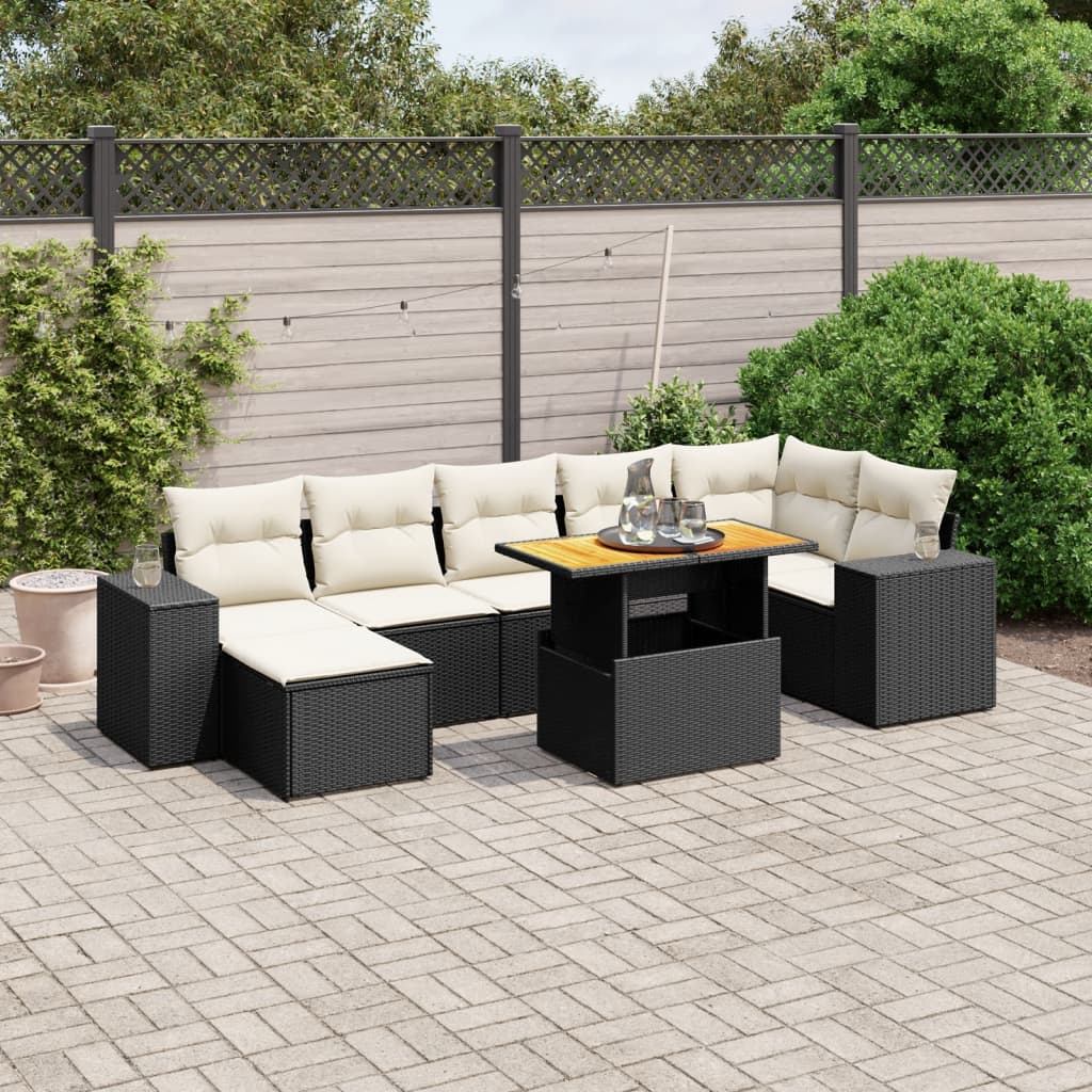 Set Divani da Giardino con Cuscini 8 pz Nero in Polyrattan - homemem39