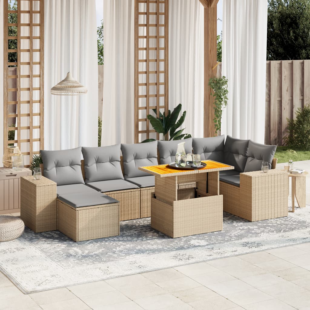 Set Divano da Giardino 8 pz con Cuscini Beige in Polyrattan - homemem39