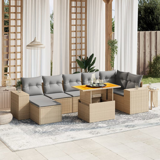 Set Divano da Giardino 8 pz con Cuscini Beige in Polyrattan - homemem39