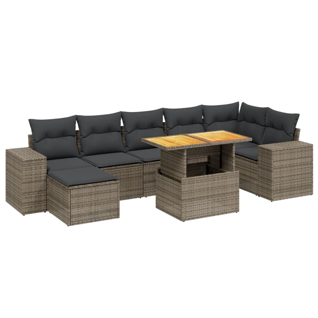 Set Divano da Giardino 8 pz con Cuscini Grigio in Polyrattan