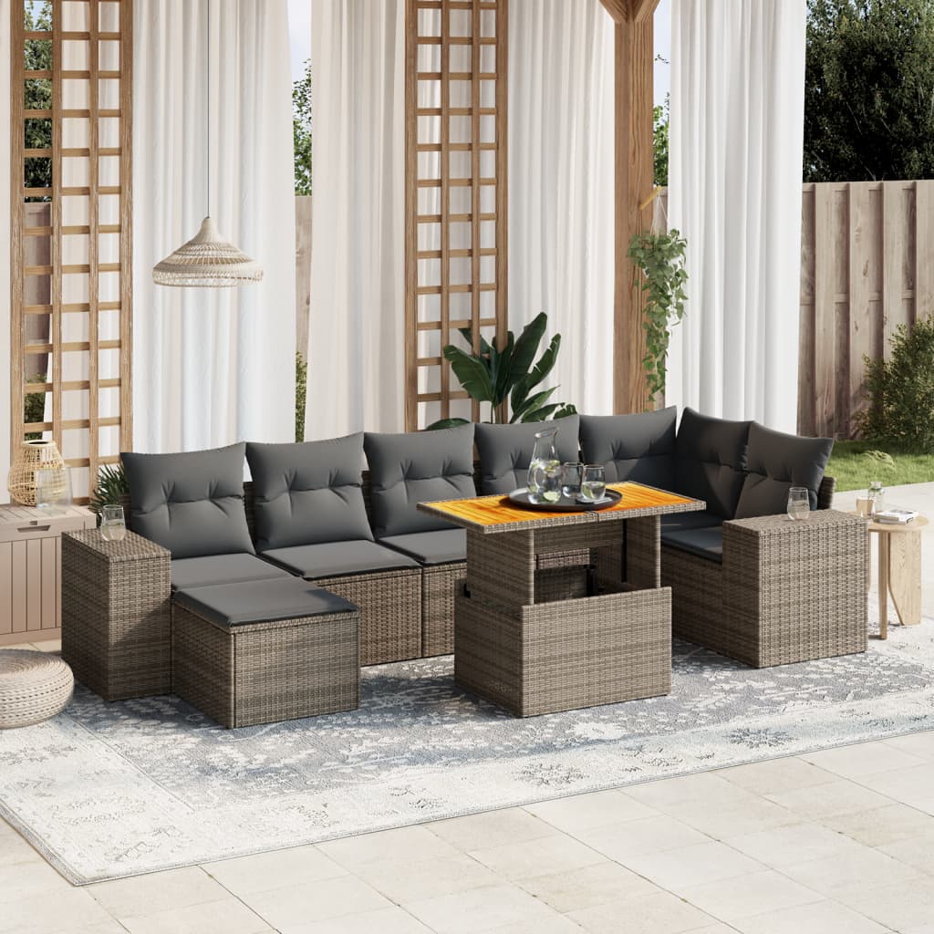 Set Divano da Giardino 8 pz con Cuscini Grigio in Polyrattan