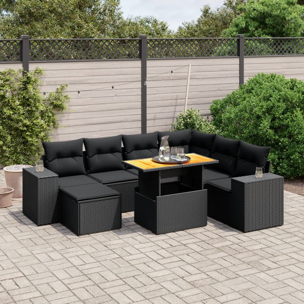 Set Divani da Giardino con Cuscini 8 pz Nero in Polyrattan | homemem39