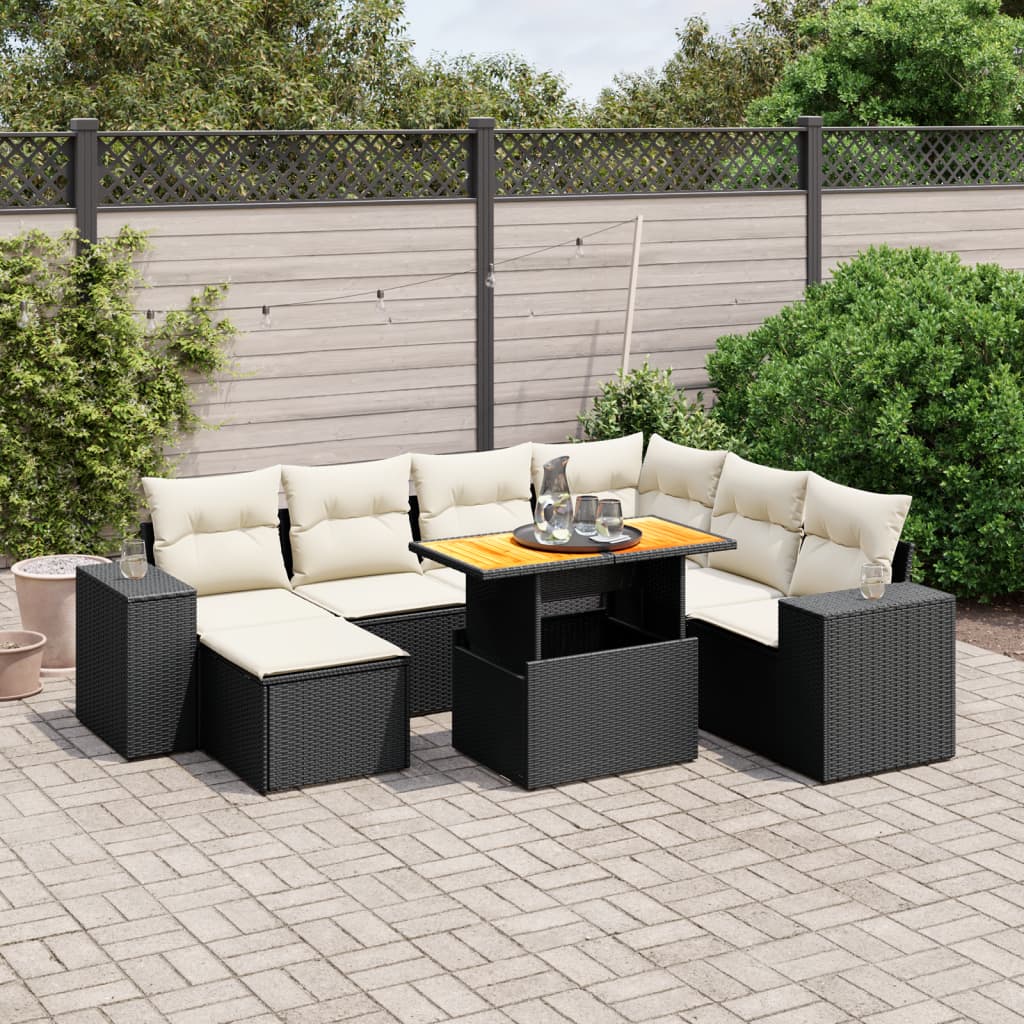Set Divani da Giardino con Cuscini 8 pz Nero in Polyrattan - homemem39