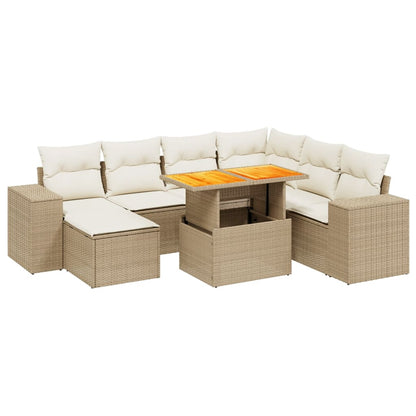 Set Divano da Giardino 8 pz con Cuscini Beige in Polyrattan