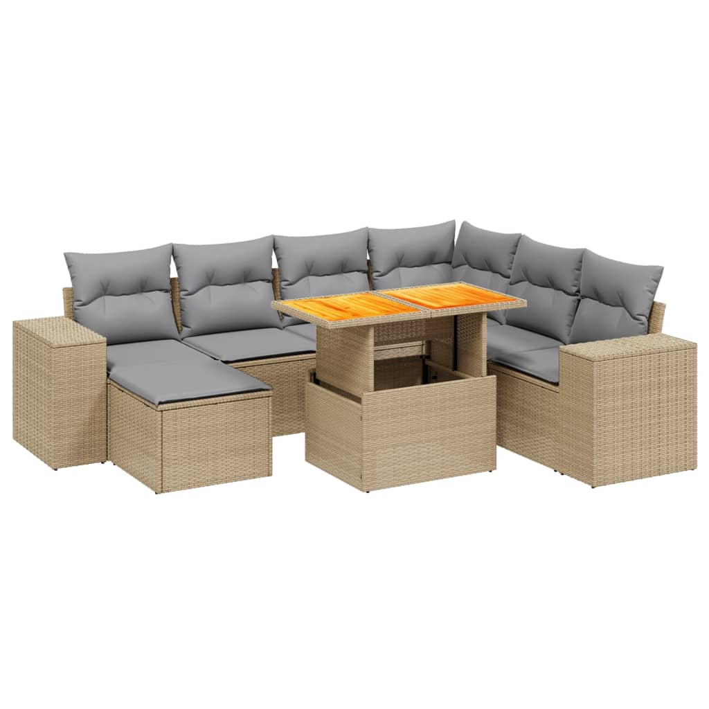 Set Divano da Giardino 8 pz con Cuscini Beige in Polyrattan