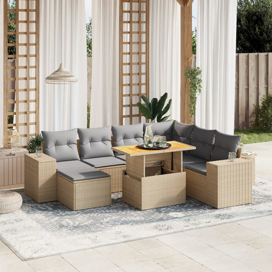 Set Divano da Giardino 8 pz con Cuscini Beige in Polyrattan - homemem39
