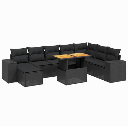Set Divani da Giardino 9 pz con Cuscini Nero in Polyrattan | homemem39