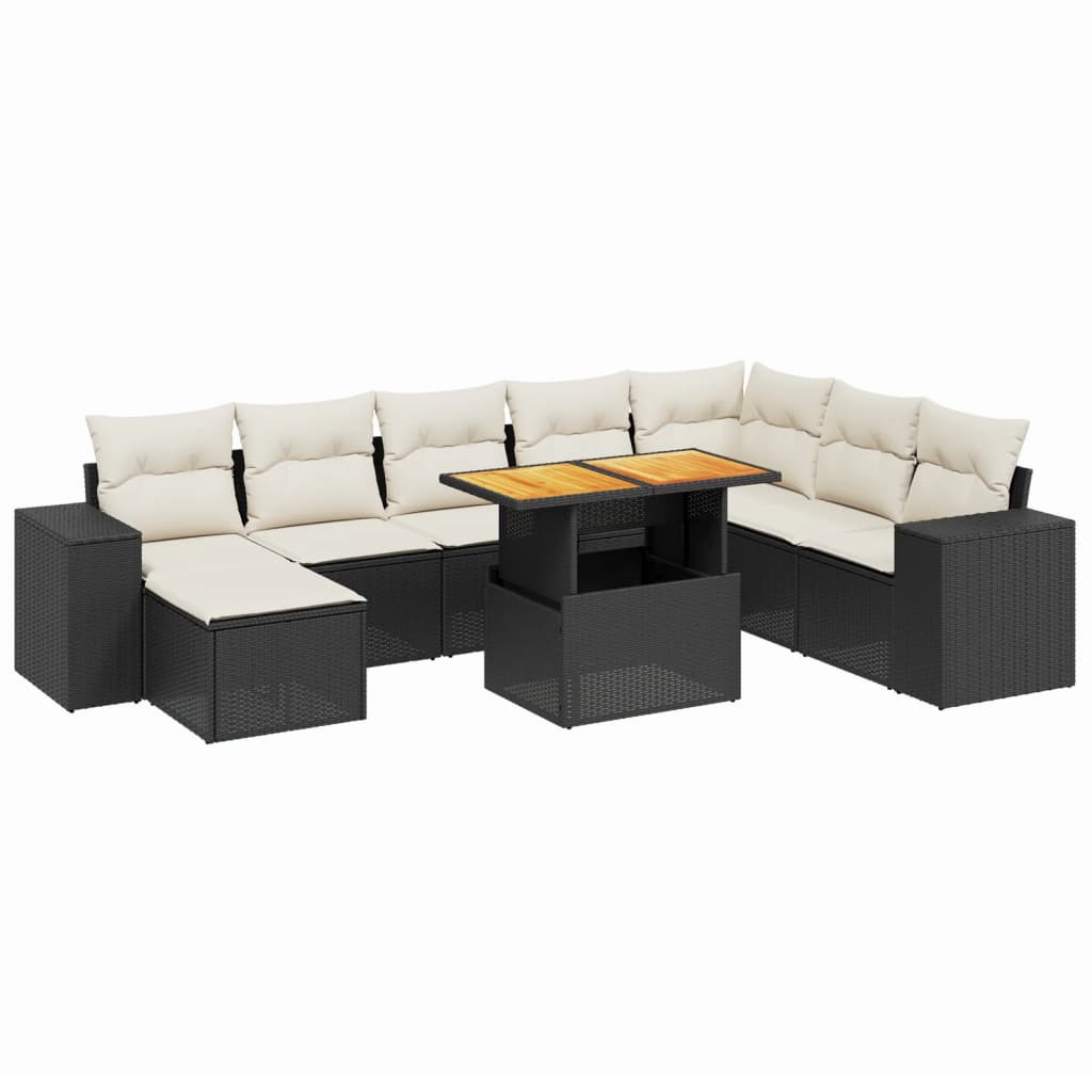 Set Divani da Giardino 9 pz con Cuscini Nero in Polyrattan - homemem39