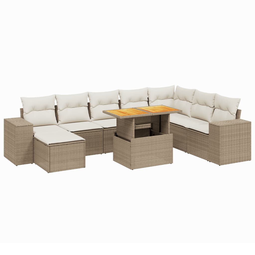Set Divano da Giardino 9 pz con Cuscini Beige in Polyrattan | homemem39