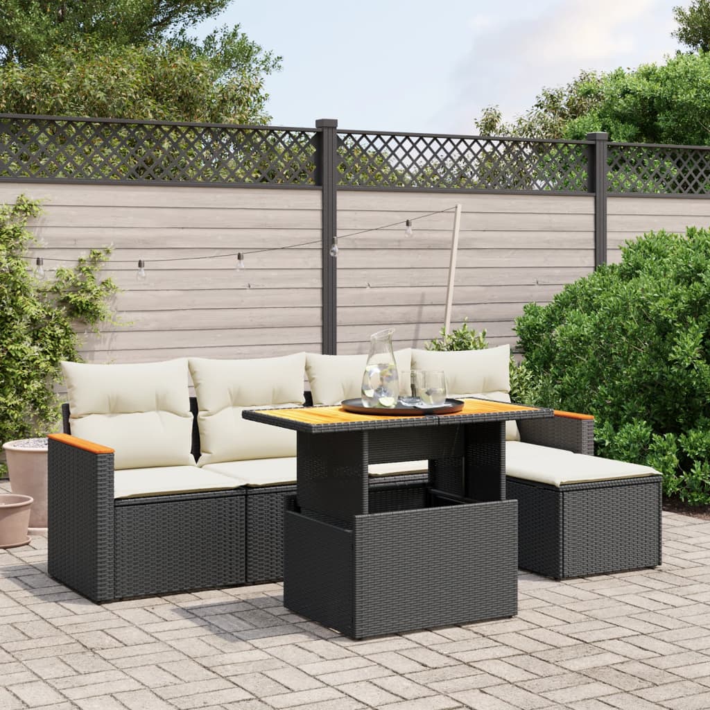 Set Divano da Giardino 6 pz con Cuscini Nero in Polyrattan - homemem39