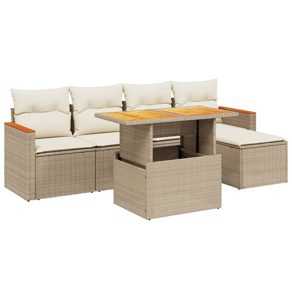 Set Divano da Giardino 6 pz con Cuscini Beige in Polyrattan