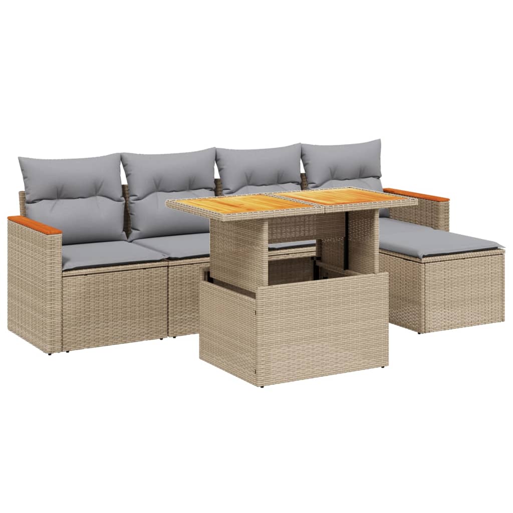 Set Divano da Giardino 6 pz con Cuscini Beige in Polyrattan - homemem39
